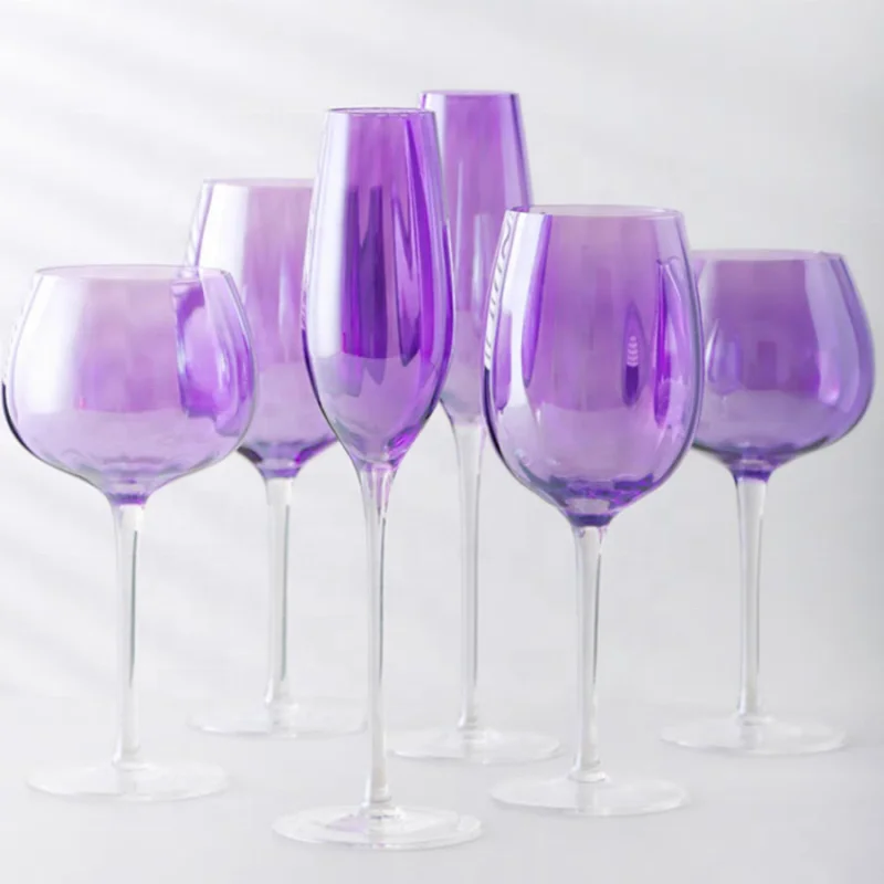 GOROGILE 6-Piece Vintage Purple Champagne Flutes - 5 Oz Hobnail Goblet Glasses For Parties & Weddings