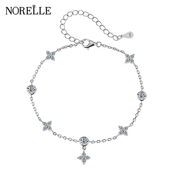 NORELLE  New Trendy Fine Jewelry Lucky Four-leaf Clover Bracelet 925 Sterling Silver 2.4Carat Moissanite Bracelet for Women