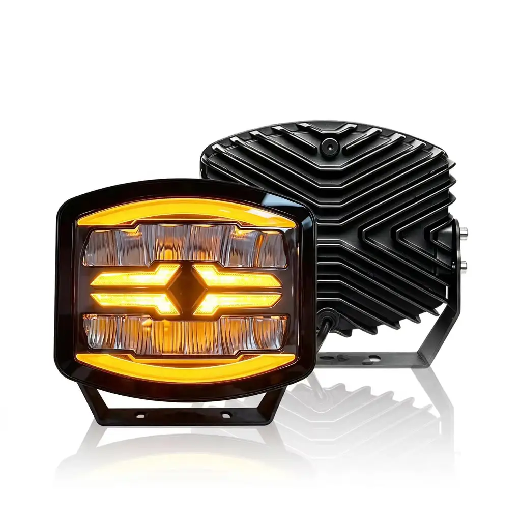 7 Inch 100W Rectangular Motorcycle LED Spotlight White Amber H-DRL Driving Fog Light Projector for Offroad Jeep Truck IP68