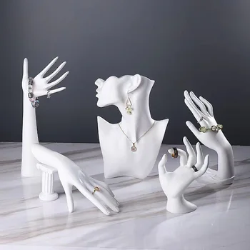 Wholesale Resin Face Portrait and Hand Model Necklace Jewelry Stand Storage Bracelet Earrings Ring Jewelry Display Props