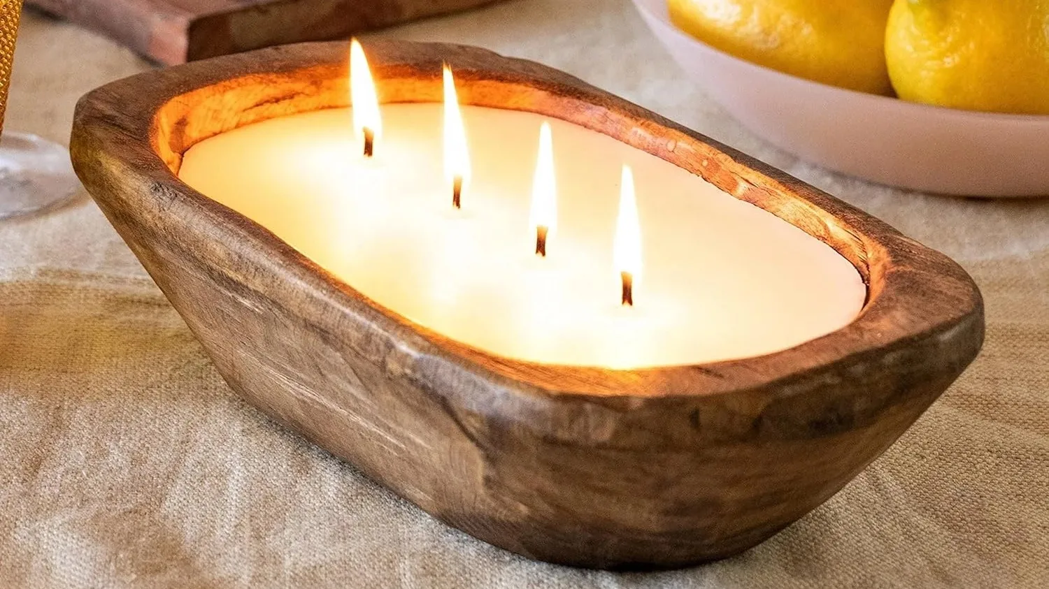 Wholesale Novelty Wooden Dough Bowl Wedding Present Candle Natural Soy