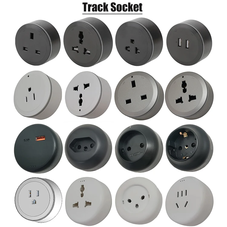 VNX Aluminum 2 Round-Pin Surface Recessed Office Wireless EU Outlet Removable Wall Mount Extension Power Concealed Track Socket