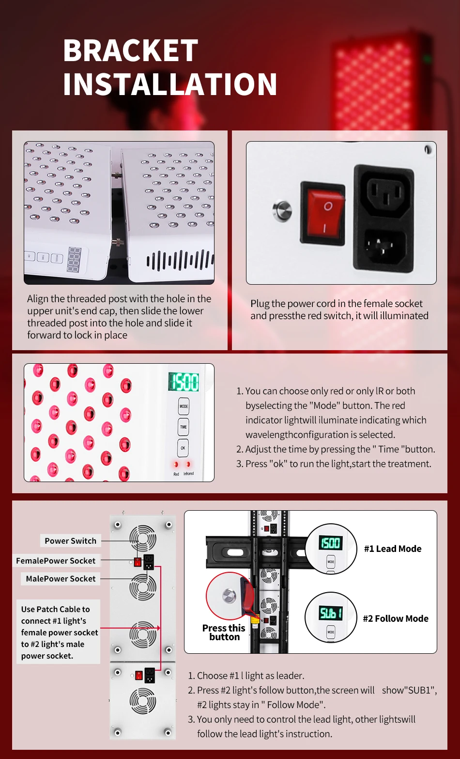Pain Relief 630Nm 660Nm 850Nm Led Red Therapy Panel With Stand