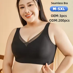Oem Odm Mesh Bras for Women Full Coverage Support Wireless Bras Neck Push up Plus Size Big Breast Jelly Seamless Bra