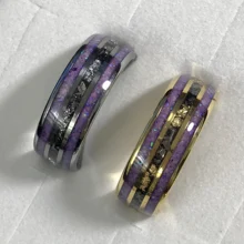 Factory Fashion rings 8mm Purple Opal Meteorite Gold Foil inlay 18K gold plated Tungsten Ring Men Women Wedding Band rings