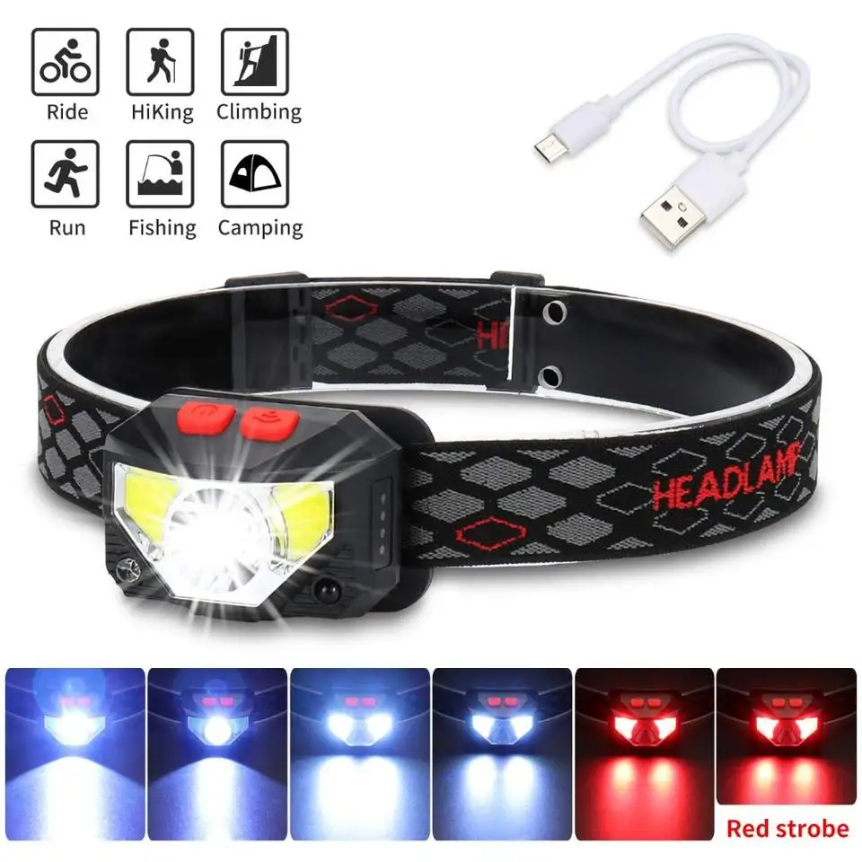 Outdoor High Power Motion Sensor LED Headlamp USB Rechargeable Waterproof Headlamp for Camping details