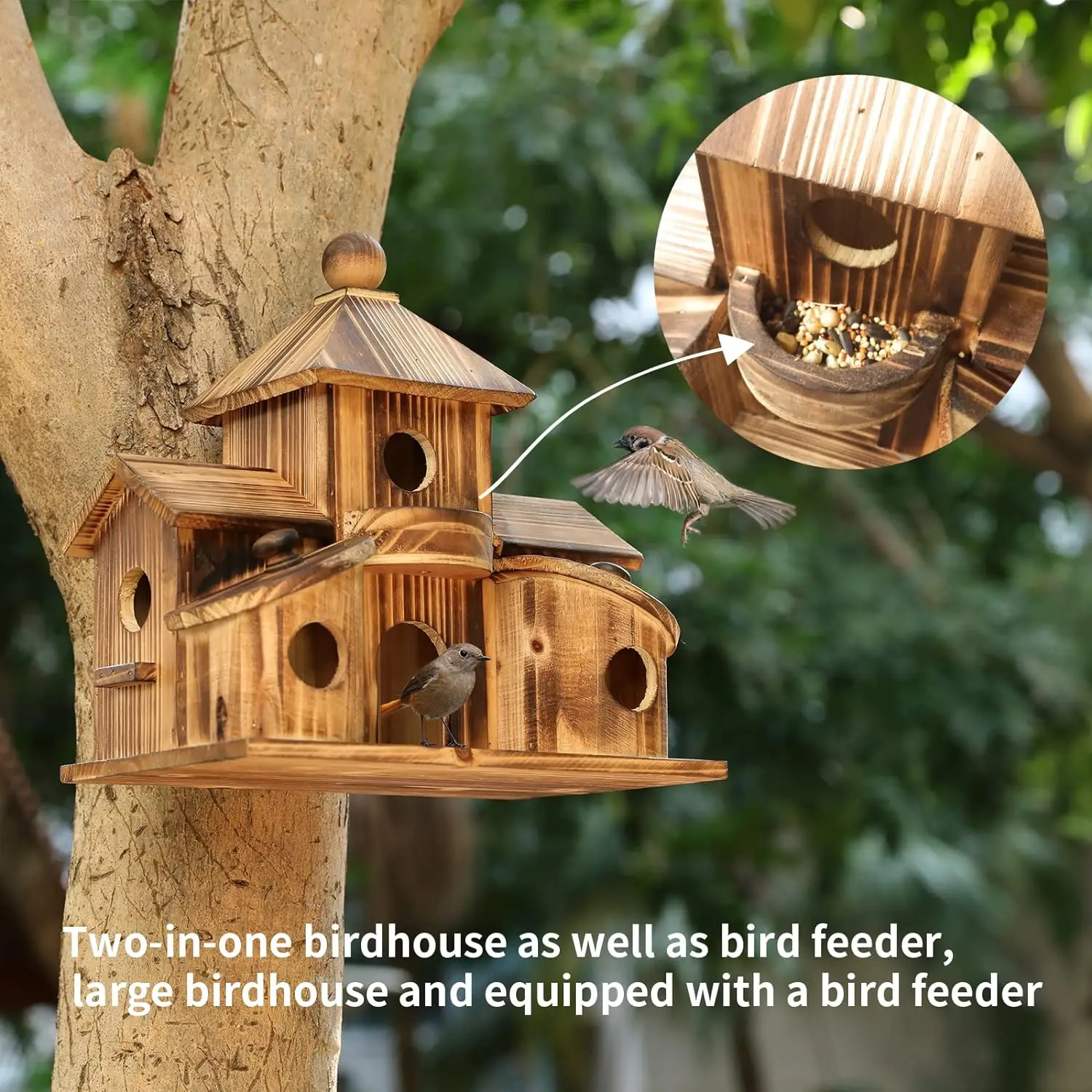 Factory Custom Wooden Bird House Backyard Patio Decor Nesting Box Birdhouse Wooden Bird Feeder