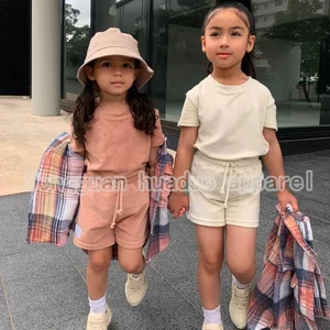 2026 Summer Terry Towel Cotton Toddler T Shirt Short Set Custom Kids Clothing Girls Shorts Sets