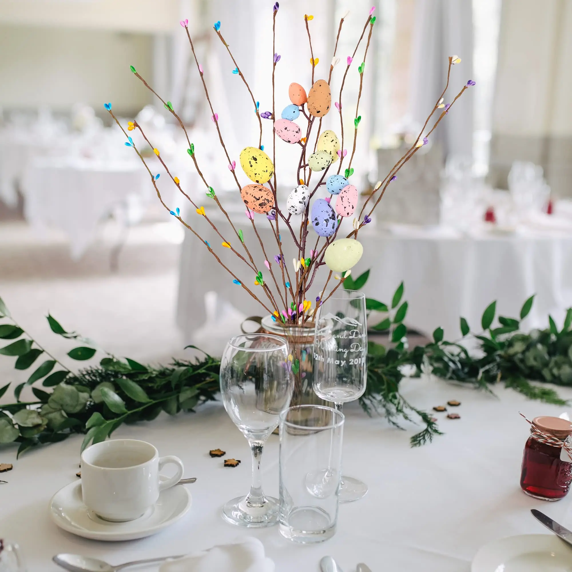 Pastel Artificial Easter Spray Vine Decorative Spring Floral Arrangement Centerpiece Foam Easter Eggs Berries for Home Office