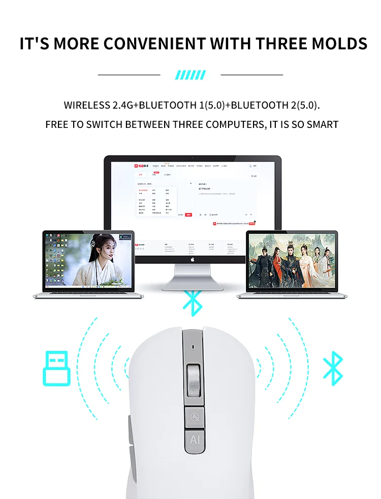 Intelligent Voice Search Rechargeable AI Mouse Typing Translation Gaming Bluetooth Mouse 2.4Ghz Multilingual Computer Mouse