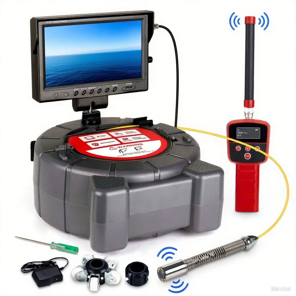 Sewer Camera 512Hz Locator&Sonde Self-leveling Meter Count 9inch HD Screen Factory Wholesale Industrial Pipe Camera Video Recording Endoscope