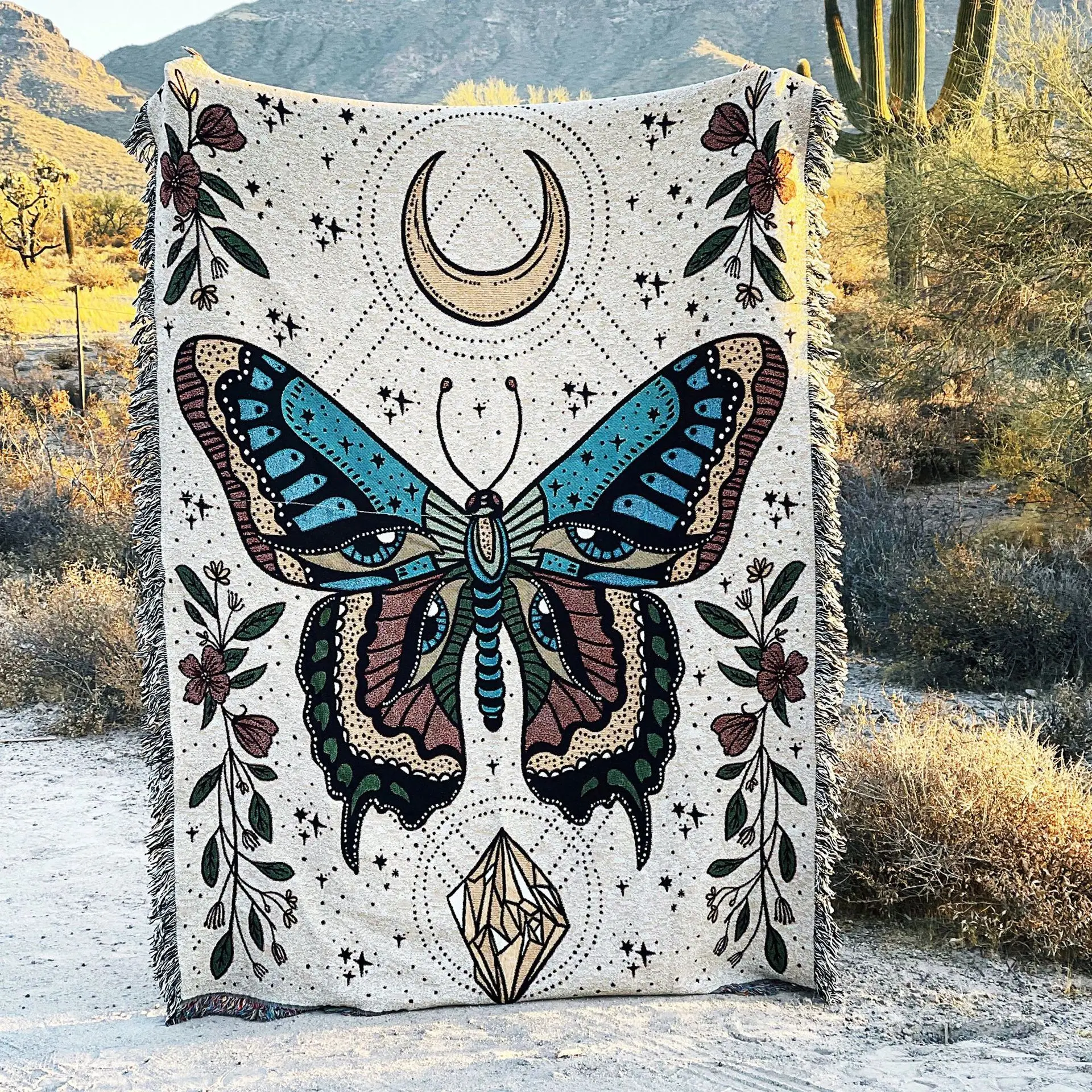 Оптовая продажа от производителя жаккардовые тканые одеяла для пикника из 100% хлопка и полиэстера на заказ с рисунком кисточек