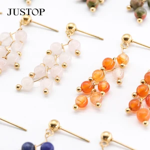 Colorful Gemstone Stainless Steel Dangle Earrings Designer Handmade Bezel Setting Gold Plated Fashion Drop Style