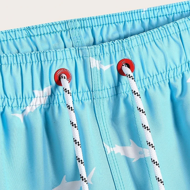 Custom Cheap 100 Polyester Quickly Dry Mens Fish Pattern Swim Shorts
