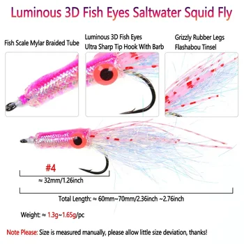 3D Luminous Eyes Small Squid Fly Artificial Rubber Legs Flash Tinsel Streamer Flies Trout Bass Saltwater Fishing Lures Baits – Soft Lure – view 3
