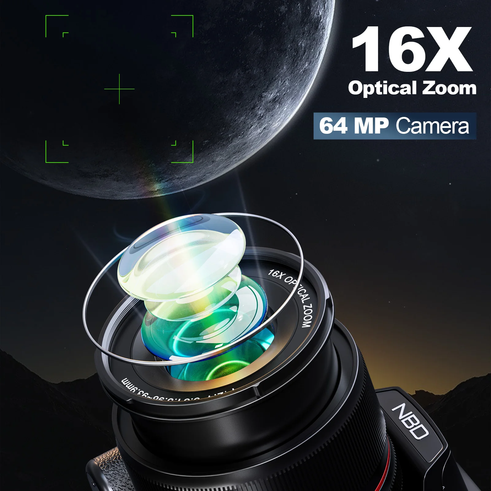NBD S210 Mirrorless 5K Video Camera with 64MP, 16x Optical Zoom 