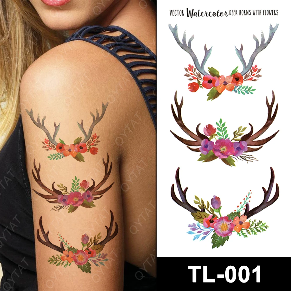 high quality fake tattoos reindeer antler flower temporary tattoo | eBay