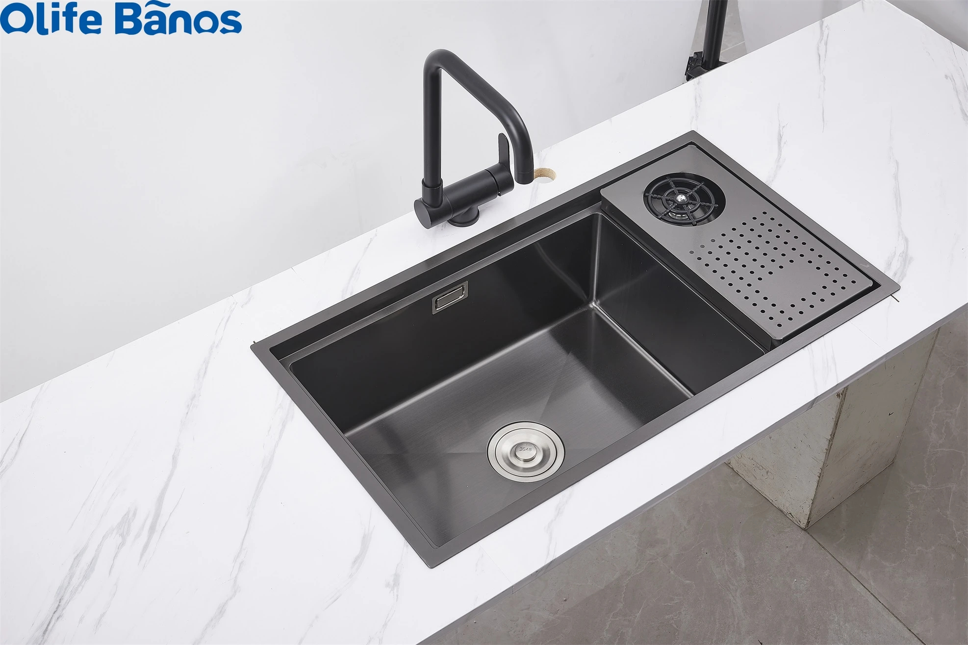 Olife Banos Hidden Kitchen Black Sink Bowl Bar Stainless Steel Balcony Sink Concealed Hidden Bar Sink With Cup Washer factory