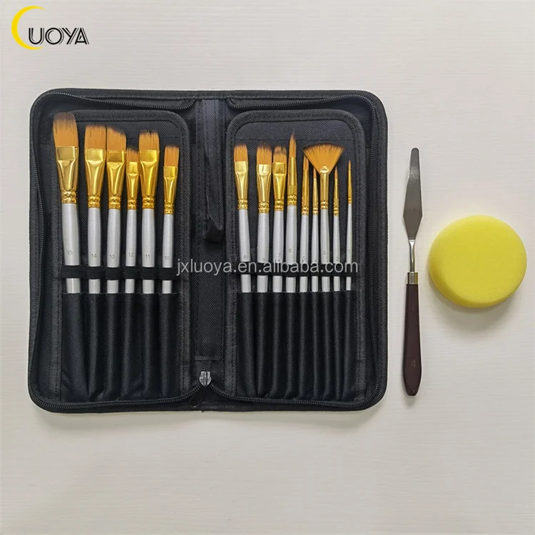Набор кистей для рисования 15 шт. круглые и плоские нейлоновые волосы с серебряной ручкой акварели масляной живописи