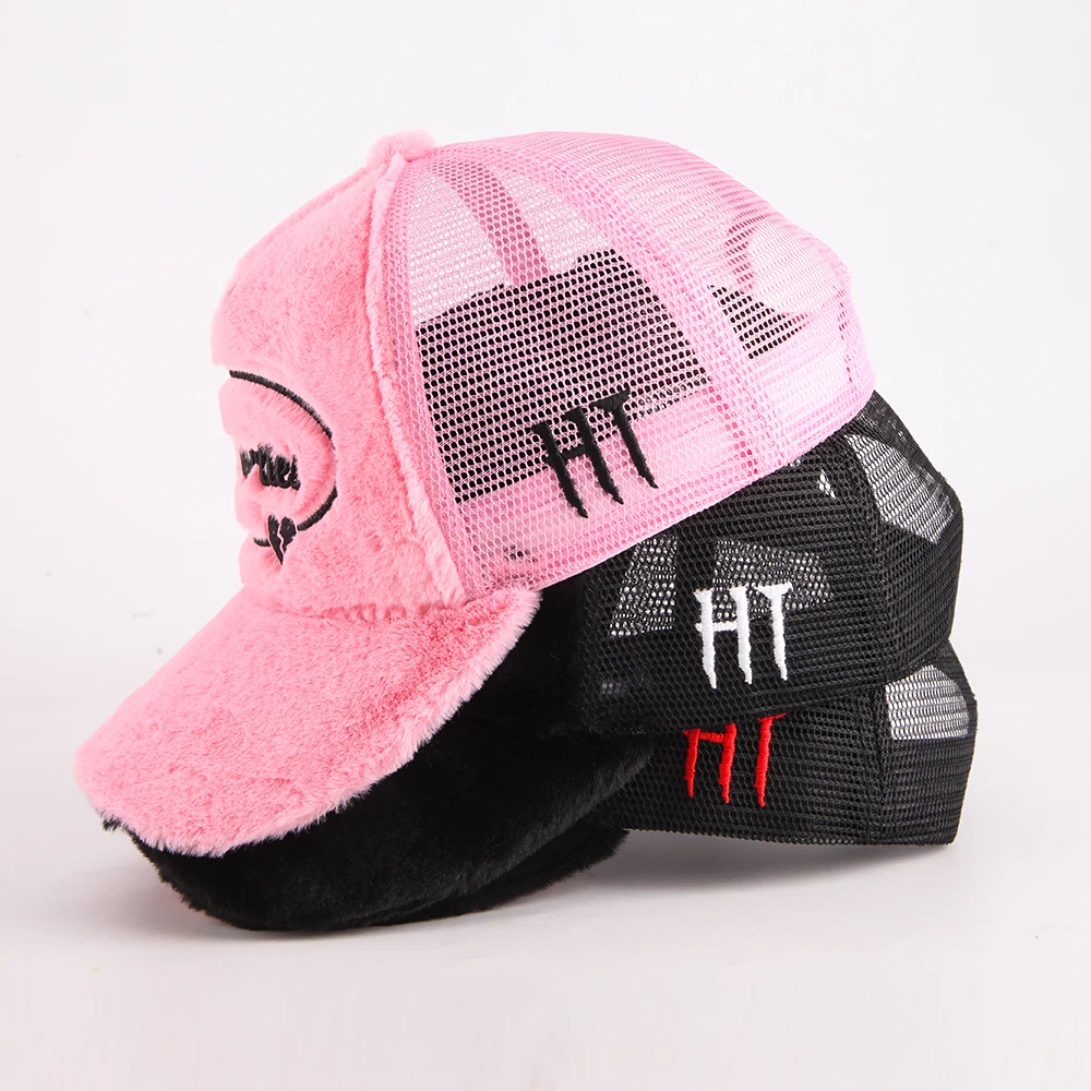 2024 Custom Your Own logo Mens Mesh Gorras Embroidery Patch logo 5 Panel Suede Baseball Trucker Hat Custom Embroidery
