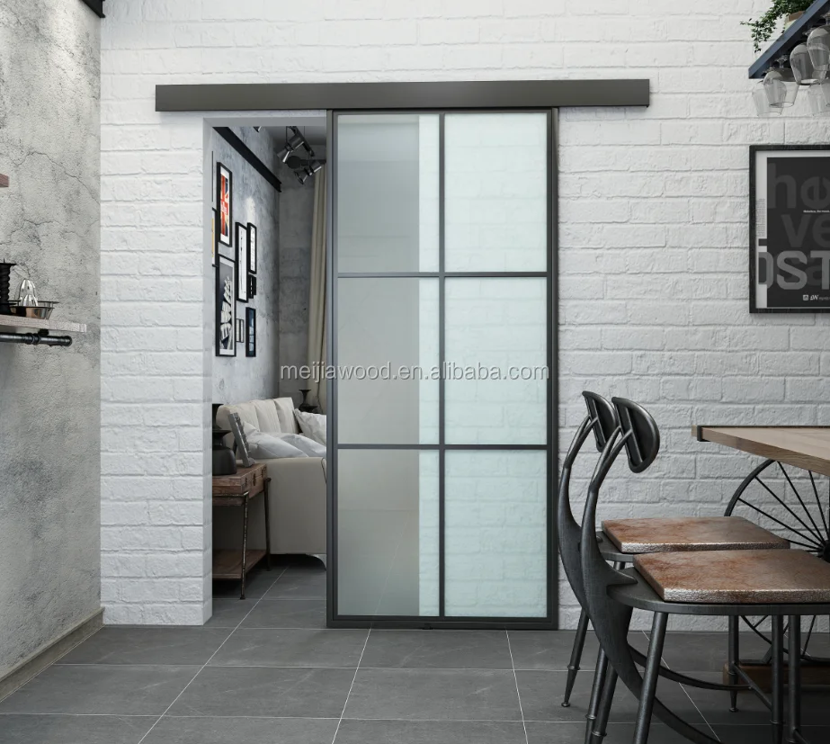 2020 black metal frame sliding glass door with hardware
