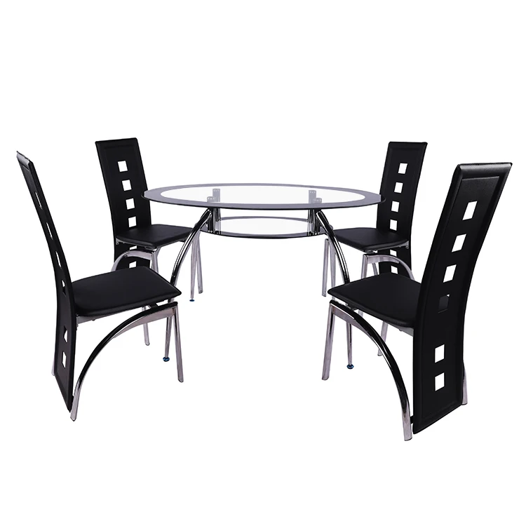 New Design Restaurant Dining Table Set 4 6 Seater Glass Silver Dining Table
