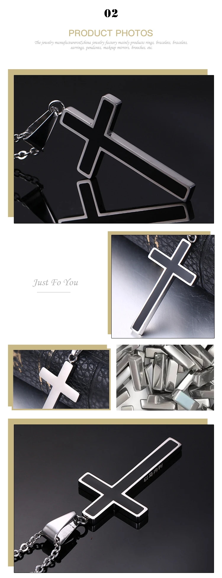 Supplier Wholesale 21*36mm black cross pendant titanium steel men's necklace pn-236