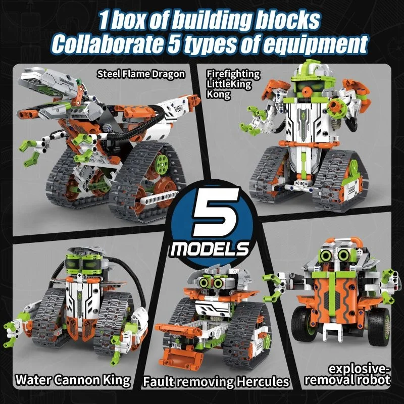 5in1 DIY STEM Science Education Programmable Block Remote Control Electric Dinosaur Robot Rescue Team Building Block Toys