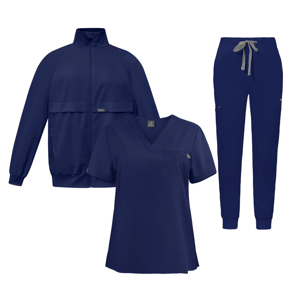Fashion 3-piece Nursing Uniform Sets for Hospital Scrubs Sets Thick Warm Long-sleeved Coat Winter Top Pants Outerwear