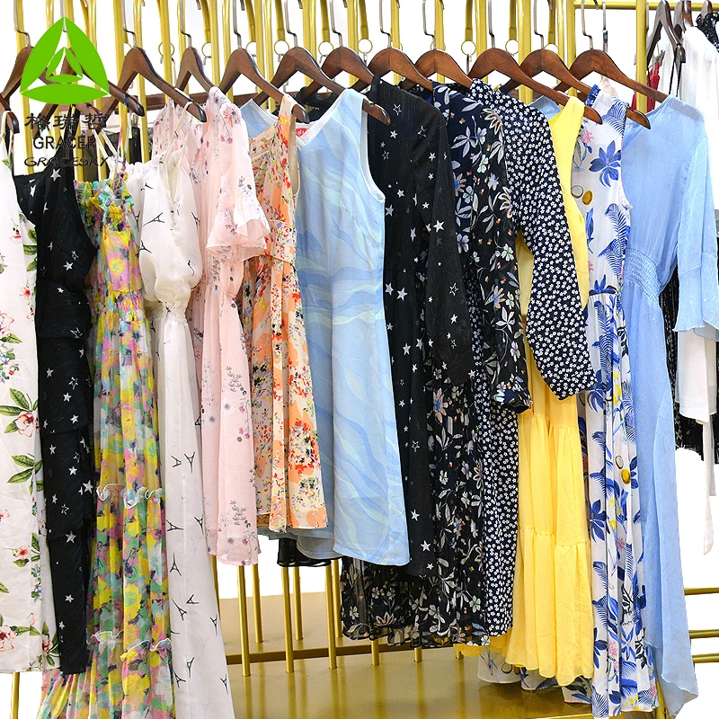 45 KG High-end Clean Summer Casual Wear Ladies Silk Dress Bundle Used  Clothing Gracer A01 Guangdong Mix Size