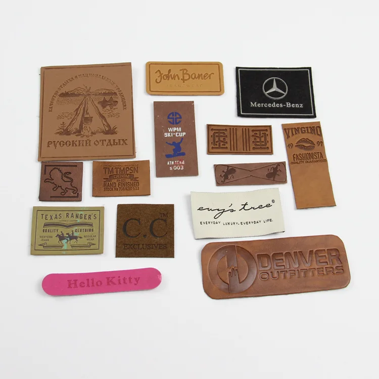 Heat Transfer Backside Custom Debossed Logo Pure Leather Iron on Patches with Adhesive Backing