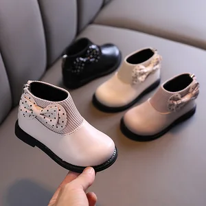 Winter New Style Children's Korean Soft Sole Leather Girl Dress Shoes Luxury Designer Boots Shoe for Kids