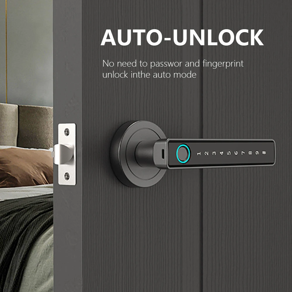 Double Latch High Quality Hardware Smart Fingerprint Digital Key Number Electronics Bedroom Home Wood Door Lock