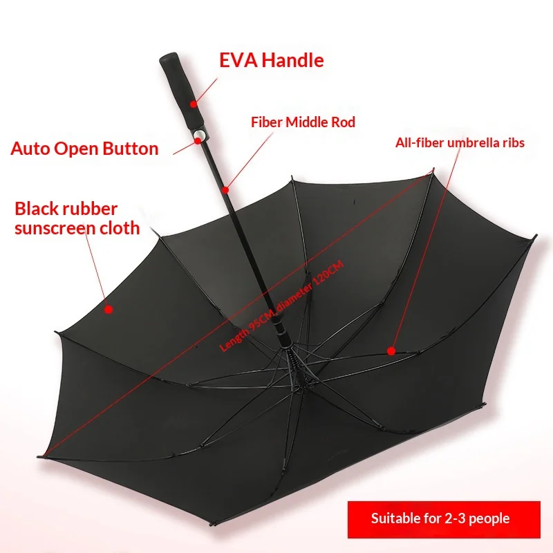 Customized Logo Printed All-Fiber Large Golf Straight-Handled Long-Handle Fully Automatic UPF 50+ UV Protection Umbrella preview 5