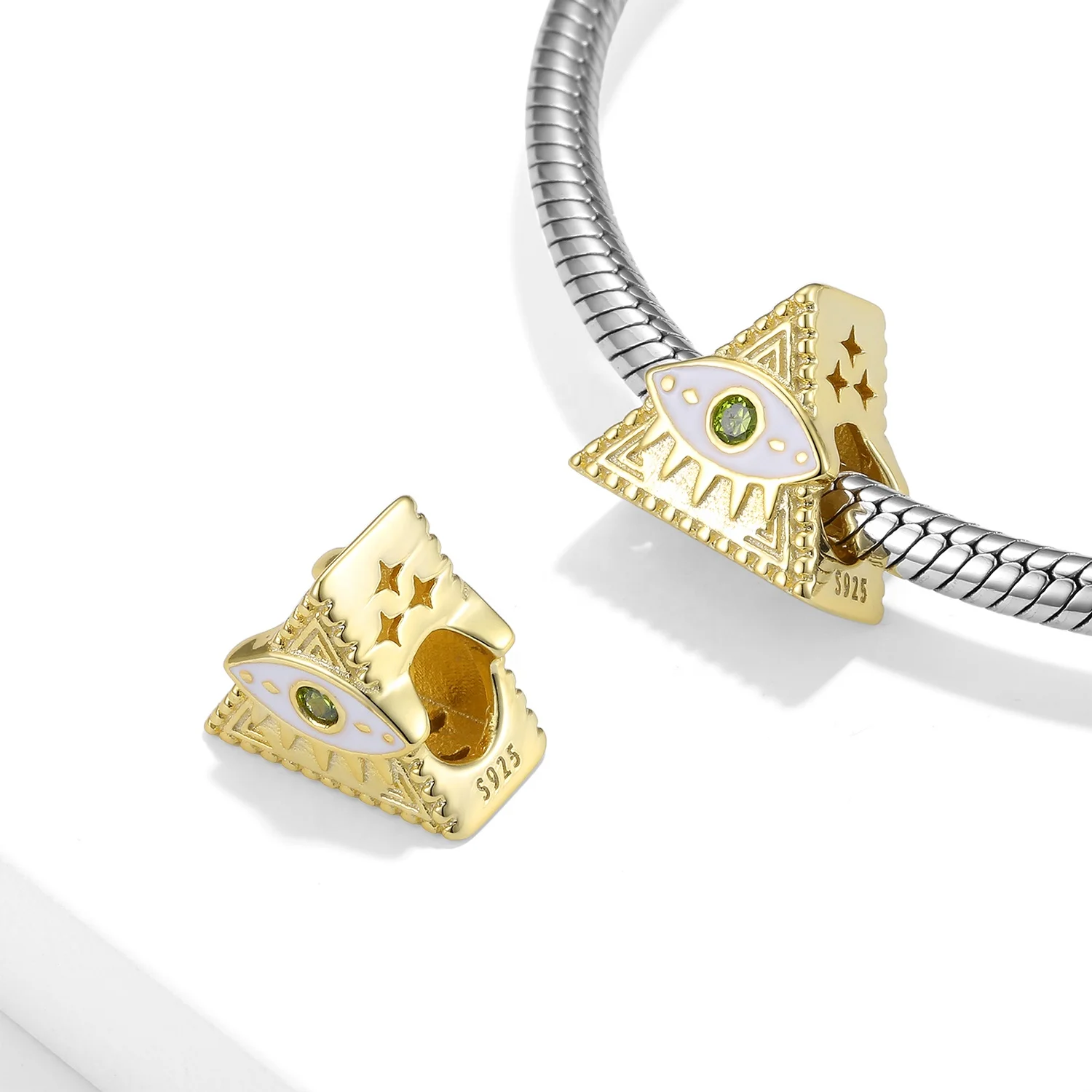 Pyramid Demon Eye Charm Sterling Silver Gold Plated