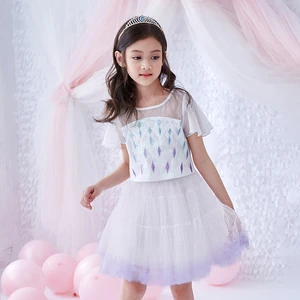 Fashion Girls Princess Pink Short Puff Sleeve Cotton Halloween Costume Cosplay Dress Set Low-Cut Yoga Gymnastics Dance Christmas