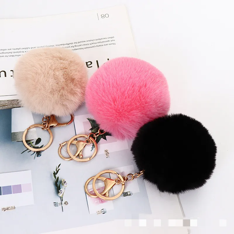 Pink Fluffy Pom Pom Keychain - P