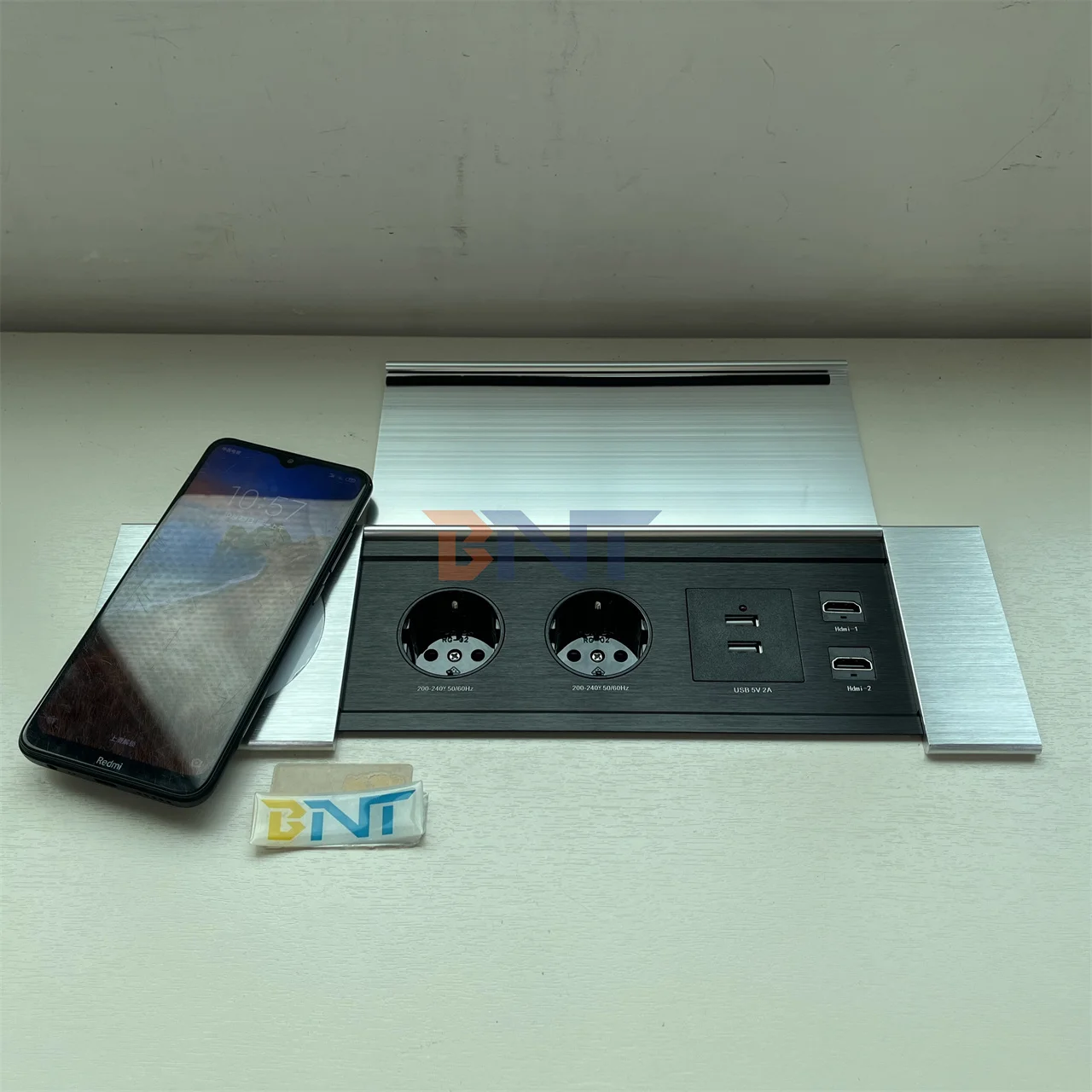 CE Approved Embedded Side Slide Socket Meeting Table Desktop Hidden Power Outlets Socket USB Port