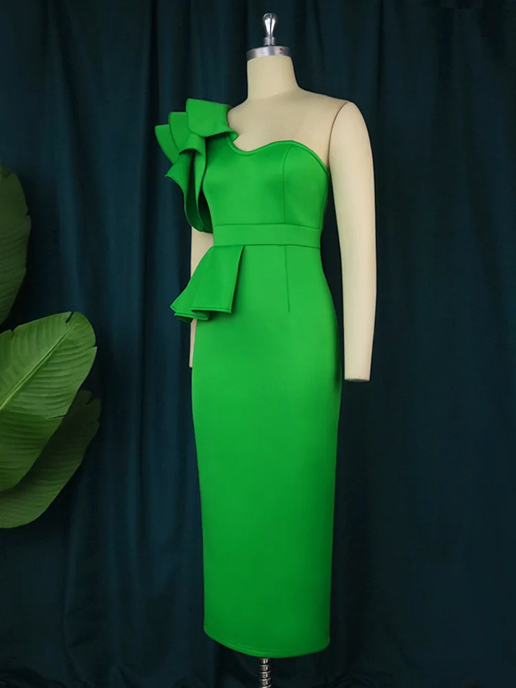 Green Ruffle Large Size Slit Dress Round Neck Ruffle Ladies Sexy Long Sleeveless Long Evening Dress Green Ruffle Large Size Slit Dress Round Neck Ruffle Ladies Sexy Long Sleeveless Long Evening Dress