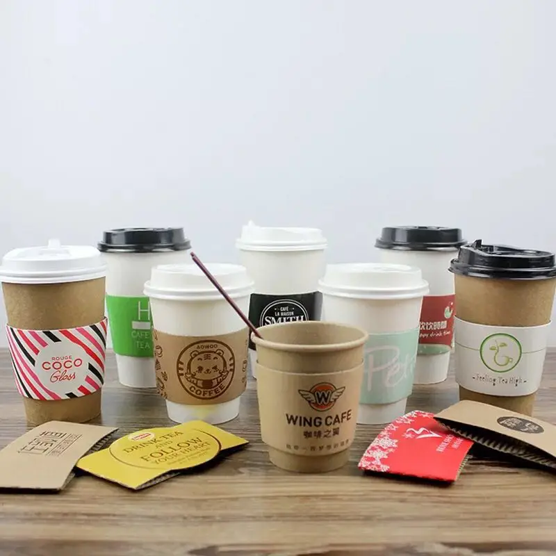 Disposable Paper Coffee Cup Sleeves Kraft Color Cup Sleeve Protective for 12oz-20 oz Hot/Ice Drinks