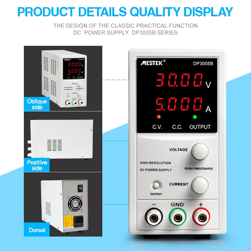 Practical Tool Regulated DC Power Supply with High Precision and High Stability Output 30V 5A Coding Switch Mestek DP3005B