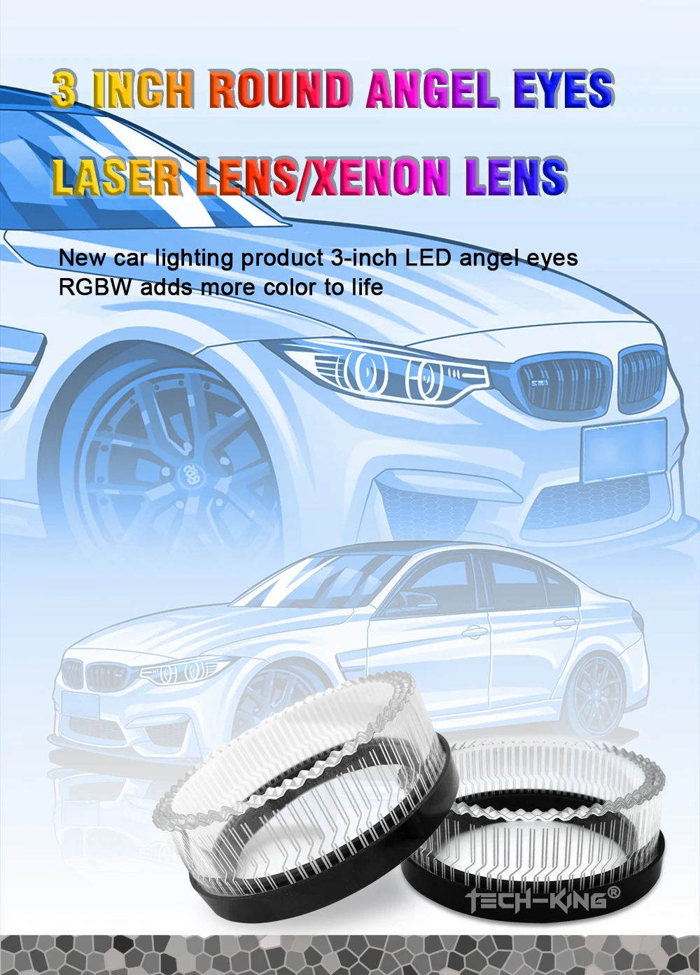 Crystal LED Angel Eyes Shroud White Amaber Signal Light Car Light Accessories For Car Led Projector Lens 3 inch angel eye circle