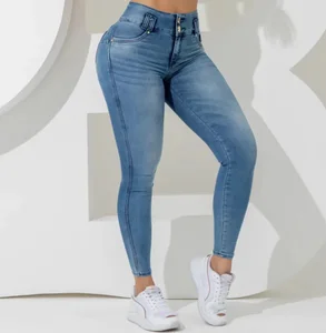 Street Trend Solid Color High Waist Stretch Slim Fit Denim Pants Shape Jeans Women Vintage Hot Pants Jeans Trousers