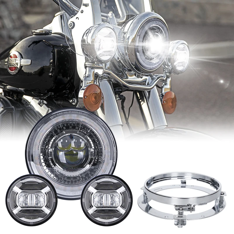 Phares Antibrouillard LED 7 Pouces Pour Harley Davidson Heritage Softail Classic - Neufs