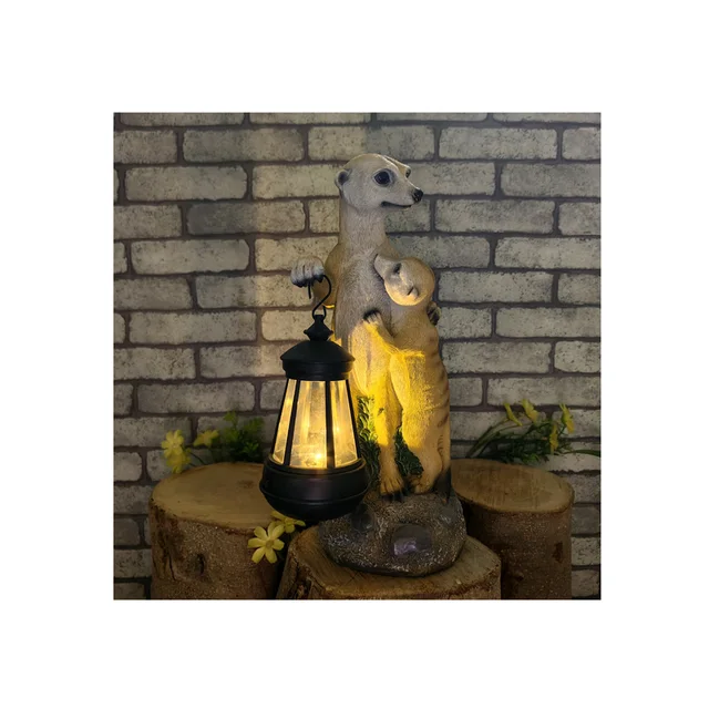 ornament resin crafts for gifts home decorations Statue resin solar meerkat statue garden wholesale solar garden lights