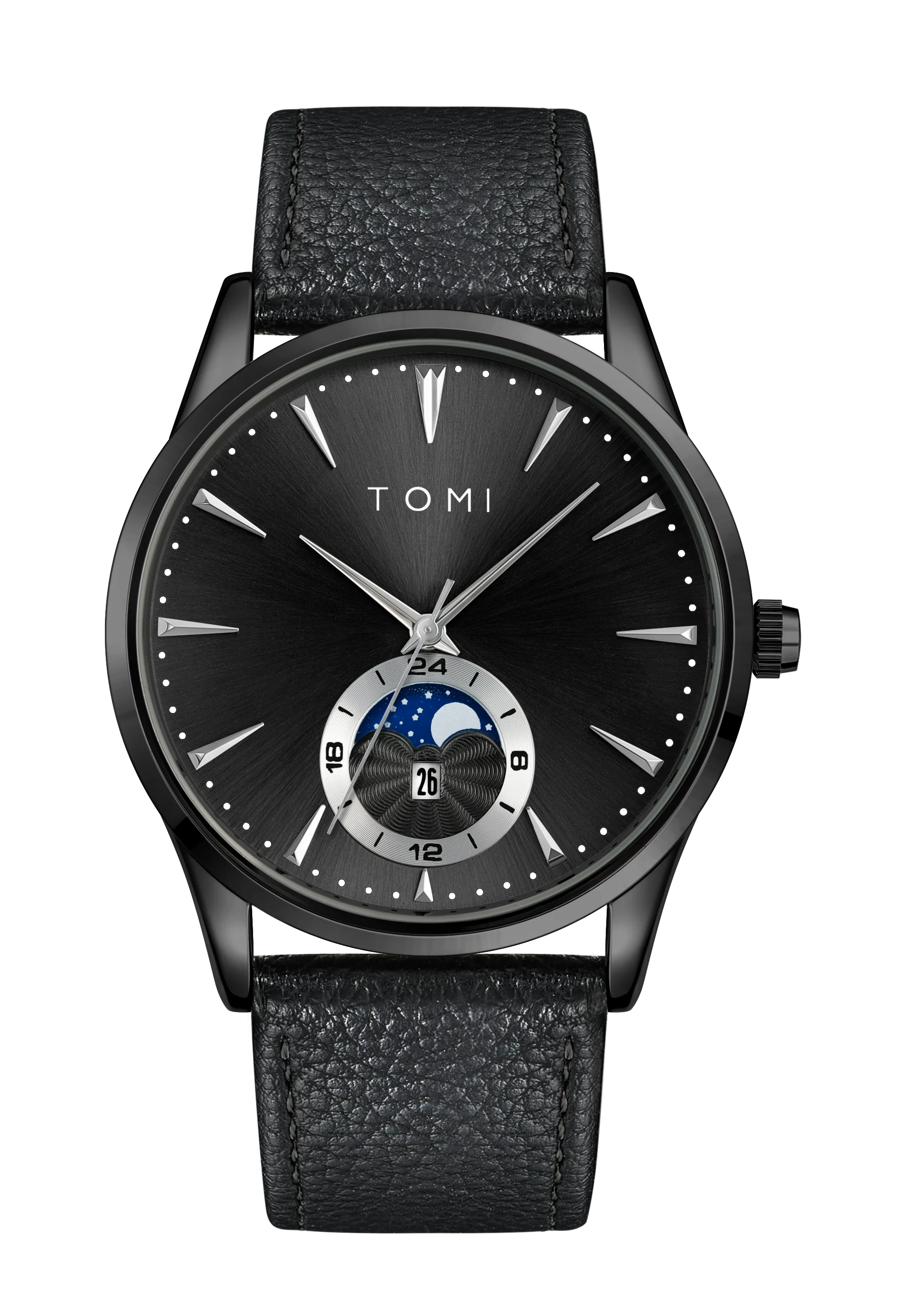 TOMI Luxury Men's Quartz Watch with Black Day & White Night Design