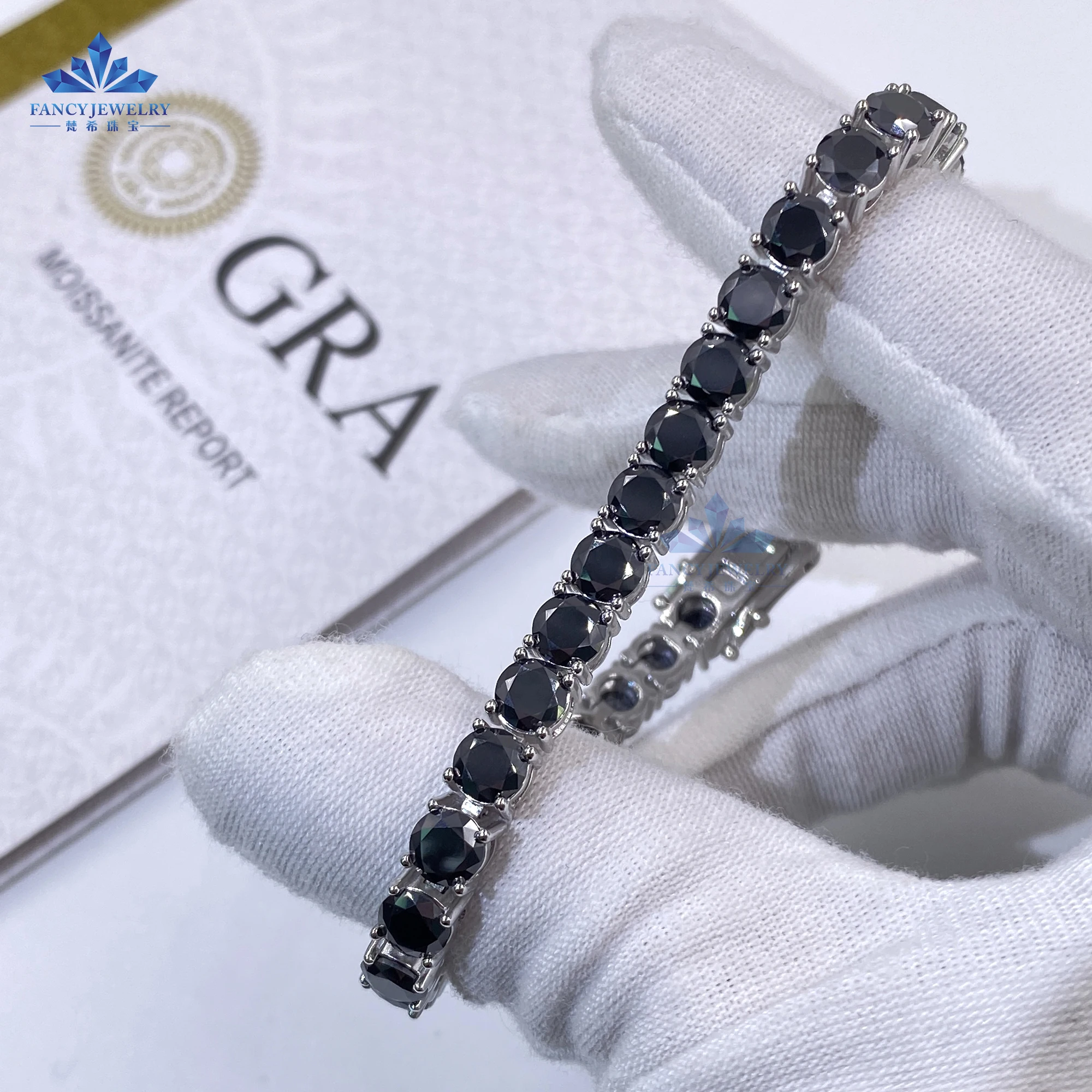 2mm 3mm Black Moissanite Diamond Tennis Bracelet Inches 18CM Plated White  Gold and Black Gold Hip Hip Chain