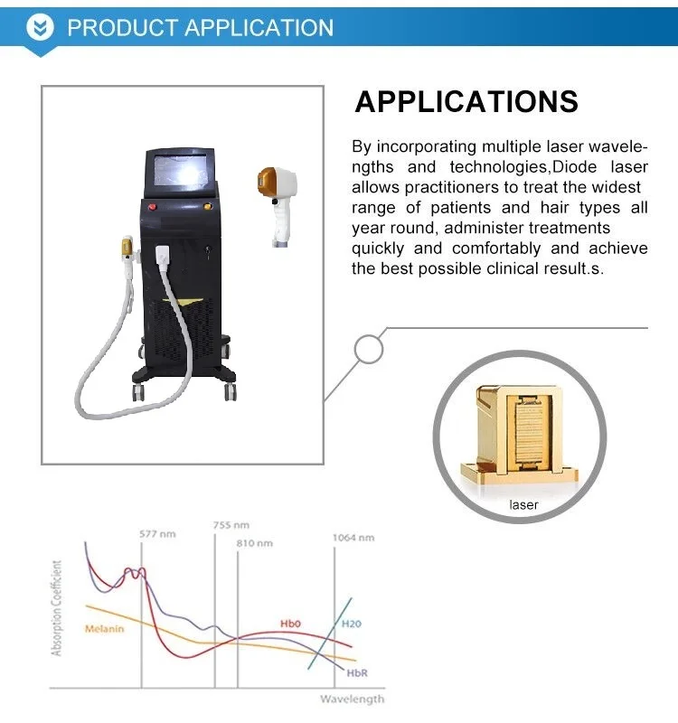 professional big spot size super cooling system 808nm diode 755 Alex 1064 nd yag laser hair removal machine