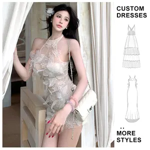 Custom Luxury High Quality Solid Strap Short Women's Dresses 2025 3D Embroidery Socialite Floral Lace Birthday Elegant Dresses