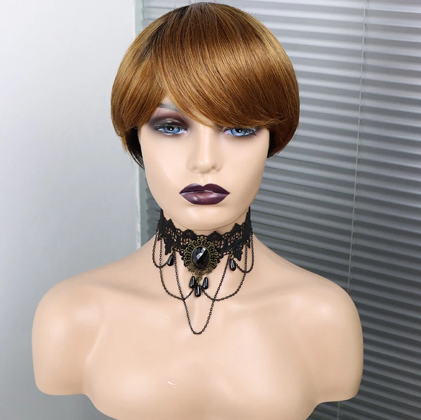 Factory Outlet Pixie Cut Ombre 1B30 Human Hair Wig Machine Made Cheap Pixie Cut Short BOB Human Hair Wigs